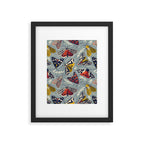 Quirky beautiful moths // morning blue textured background oxford navy blue ivory yellow and red tiger moth insects Framed Art Print Gallery Image 4