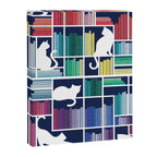 Rainbow bookshelf // navy blue background white shelf and library cats Canvas Print Gallery Image 8