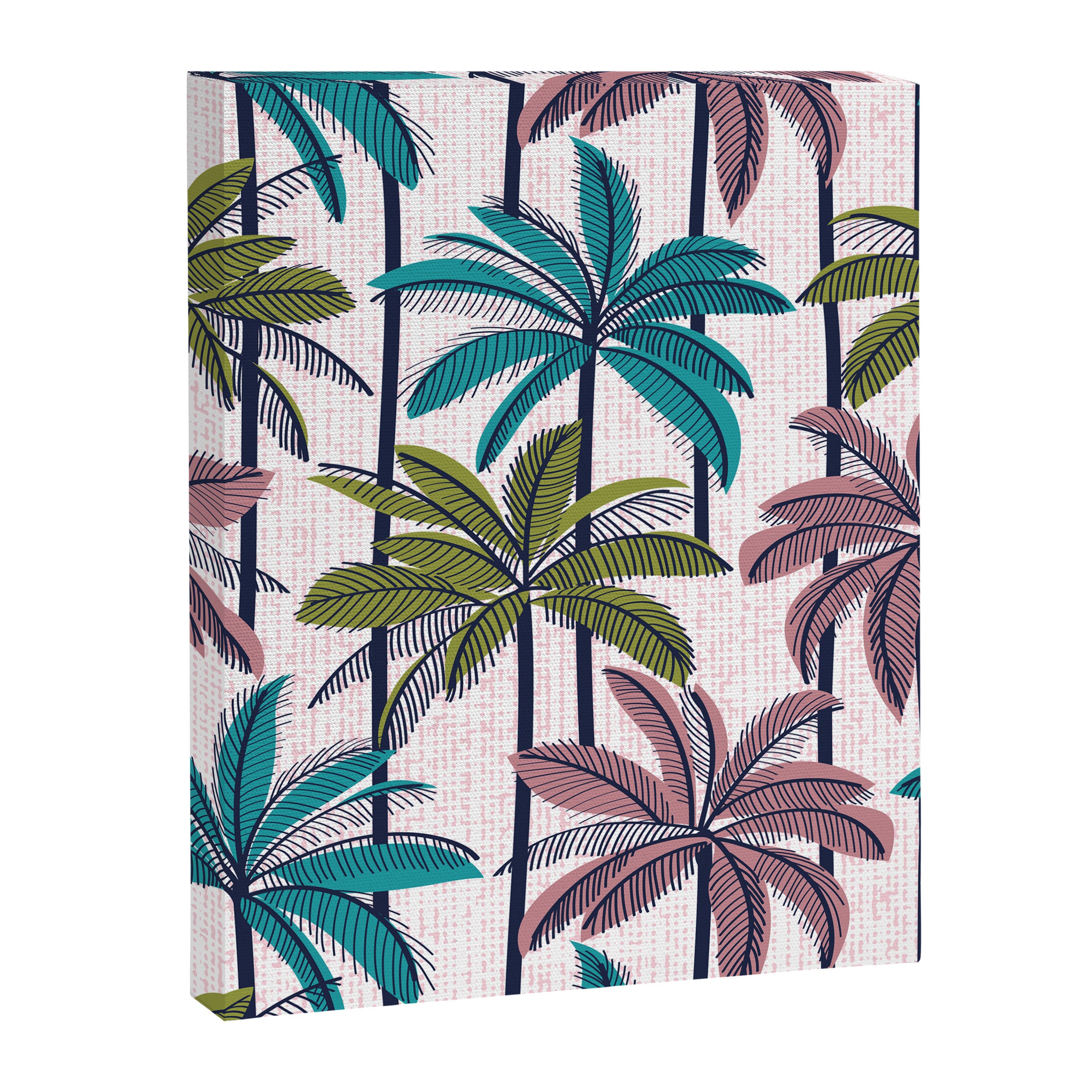Retro Palm Springs vibes // white background highball green peacock blue and dry rose palm trees oxford navy blue lines Canvas Print Gallery Image 6