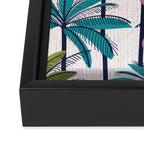 Retro Palm Springs vibes // white background highball green peacock blue and dry rose palm trees oxford navy blue lines Framed Canvas Print Gallery Image 3