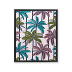 Retro Palm Springs vibes // white background highball green peacock blue and dry rose palm trees oxford navy blue lines Framed Canvas Print Gallery Image 6