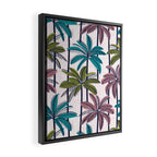 Retro Palm Springs vibes // white background highball green peacock blue and dry rose palm trees oxford navy blue lines Framed Canvas Print Gallery Image 2