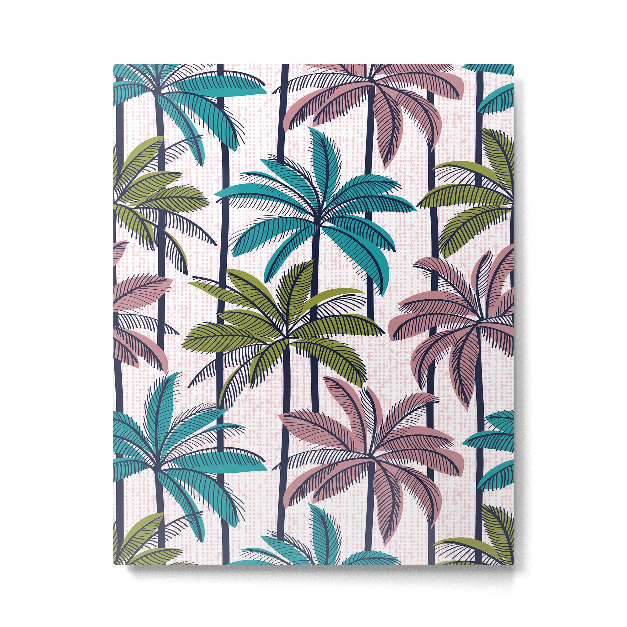 Retro Palm Springs vibes // white background highball green peacock blue and dry rose palm trees oxford navy blue lines Metal Print Gallery Image 4