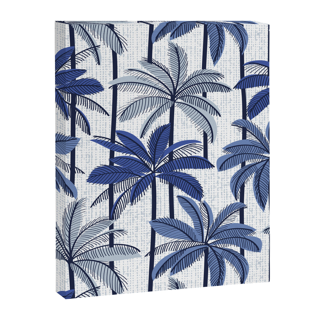 Retro Palm Springs vibes // white background highball indigo electric and pastel blue palm trees oxford navy blue lines Canvas Print Gallery Image 6