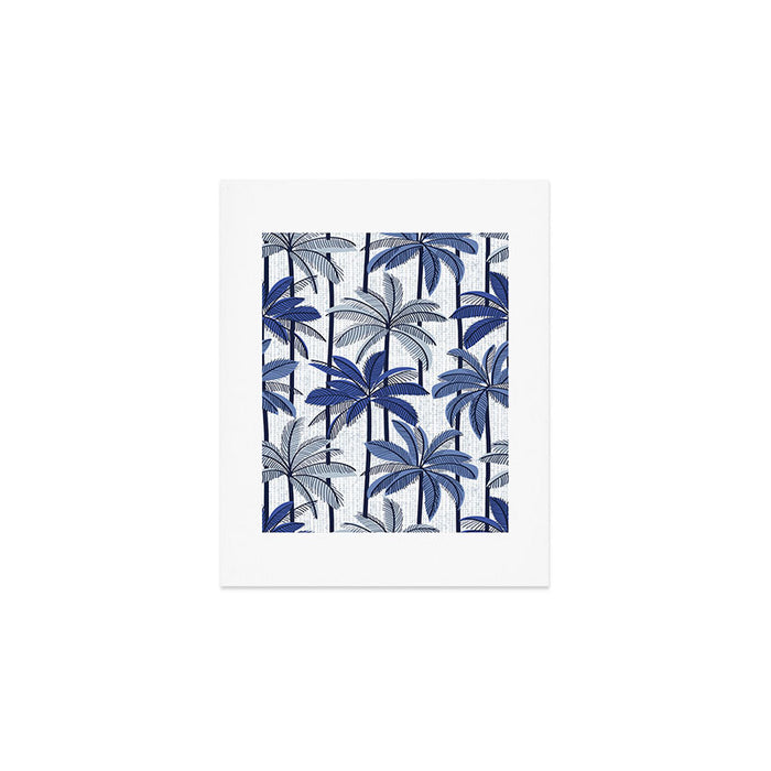 Retro Palm Springs vibes // white background highball indigo electric and pastel blue palm trees oxford navy blue lines Art Print Gallery Image 1