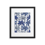 Retro Palm Springs vibes // white background highball indigo electric and pastel blue palm trees oxford navy blue lines Framed Art Print Gallery Image 5