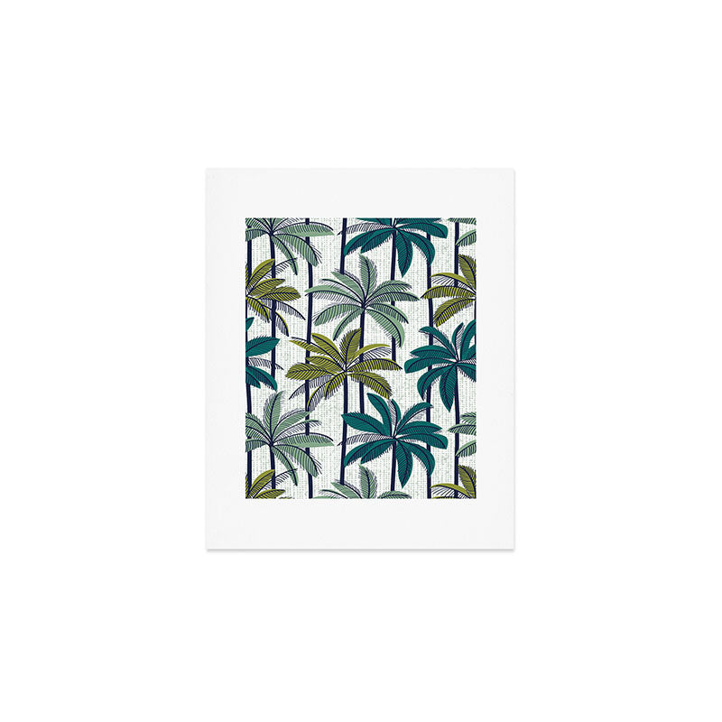 Retro Palm Springs vibes // white background highball sage and pine green palm trees oxford navy blue lines Art Print Gallery Image 1