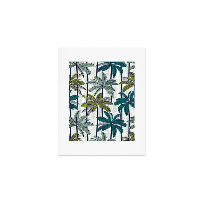 Retro Palm Springs vibes // white background highball sage and pine green palm trees oxford navy blue lines Art Print Gallery Image 1