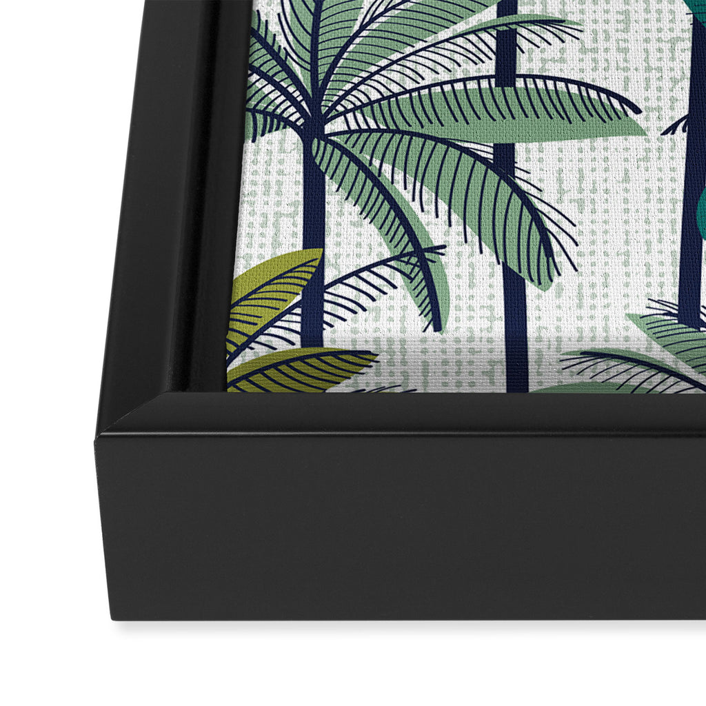 Retro Palm Springs vibes // white background highball sage and pine green palm trees oxford navy blue lines Framed Canvas Print Gallery Image 3