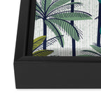 Retro Palm Springs vibes // white background highball sage and pine green palm trees oxford navy blue lines Framed Canvas Print Gallery Image 3