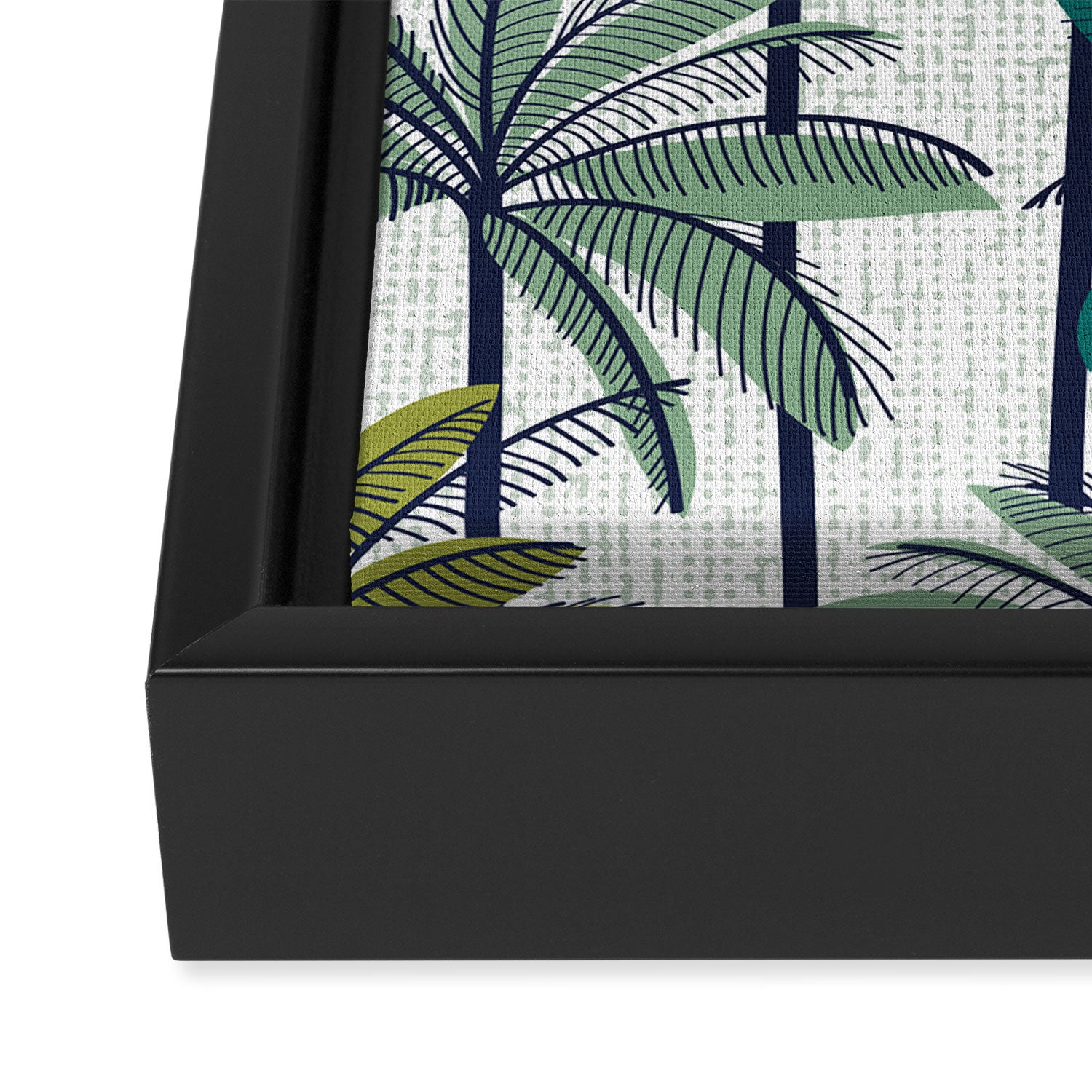 Retro Palm Springs vibes // white background highball sage and pine green palm trees oxford navy blue lines Framed Canvas Print Gallery Image 3