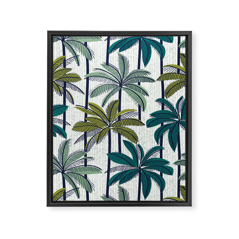 Retro Palm Springs vibes // white background highball sage and pine green palm trees oxford navy blue lines Framed Canvas Print Gallery Image 6