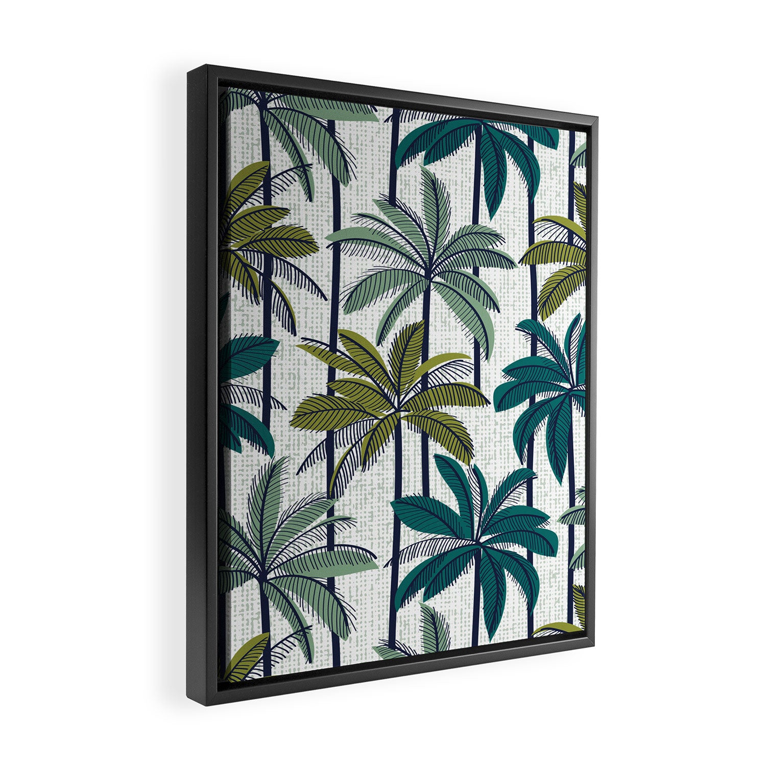 Retro Palm Springs vibes // white background highball sage and pine green palm trees oxford navy blue lines Framed Canvas Print Gallery Image 2