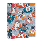 Summer pool pawty // pastel blue background dog breeds in vacations playing on swimming pool floats // Labrador beagle dachshund jack Russell Dalmatian welsh corgi pug greyhound basset hound husky  Canvas Print Gallery Image 6