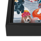 Summer pool pawty // pastel blue background dog breeds in vacations playing on swimming pool floats // Labrador beagle dachshund jack Russell Dalmatian welsh corgi pug greyhound basset hound husky  Framed Canvas Print Gallery Image 3