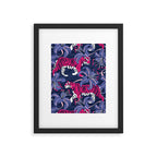 Tigers in a tiger lily garden // textured navy blue background fuchsia pink wild animals very peri flowers Framed Art Print Gallery Image 5