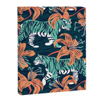 Tigers in a tiger lily garden // textured navy blue background spearmint green wild animals papaya orange flowers Canvas Print Gallery Image 6