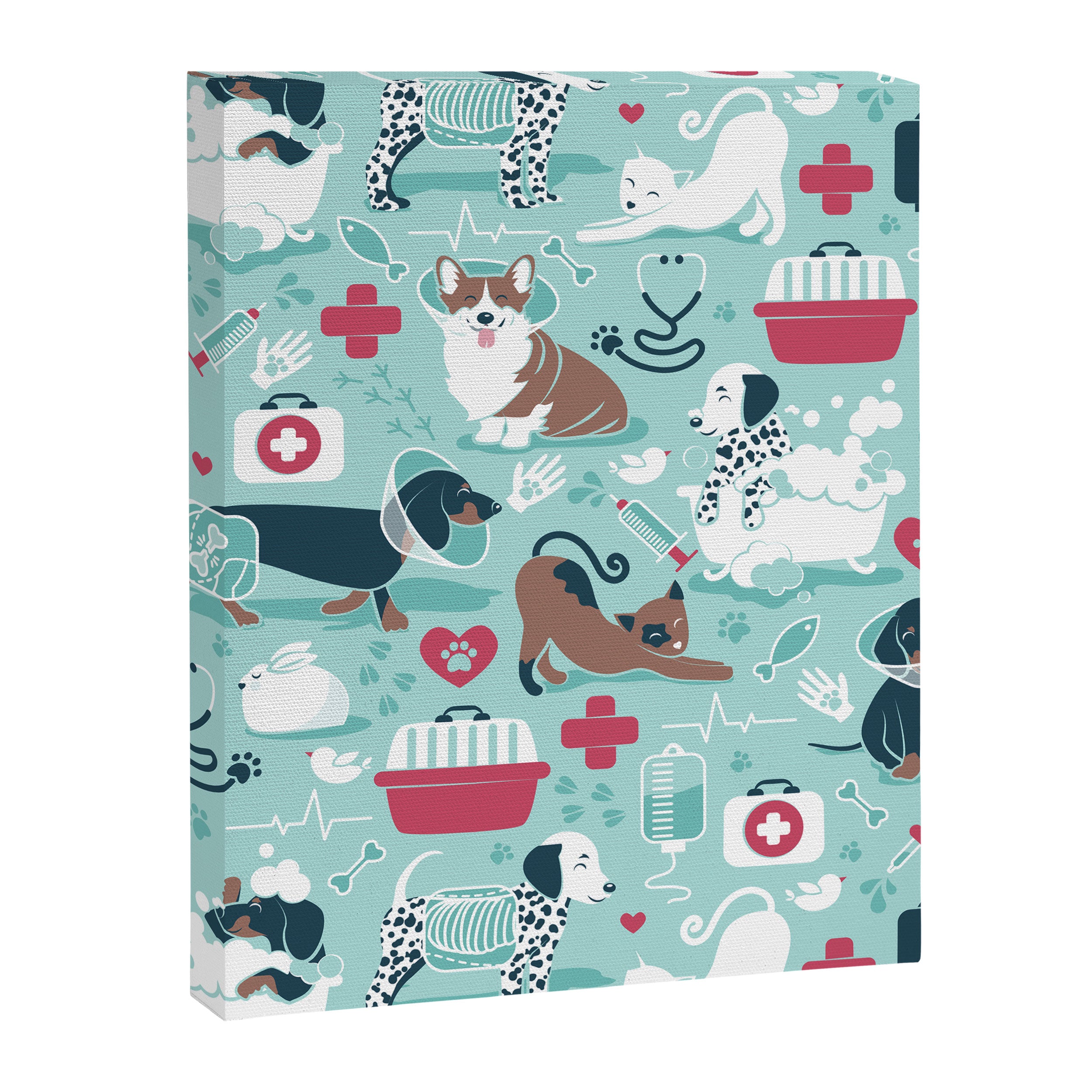 Veterinary medicine, happy and healthy friends // aqua background Canvas Print Gallery Image 8