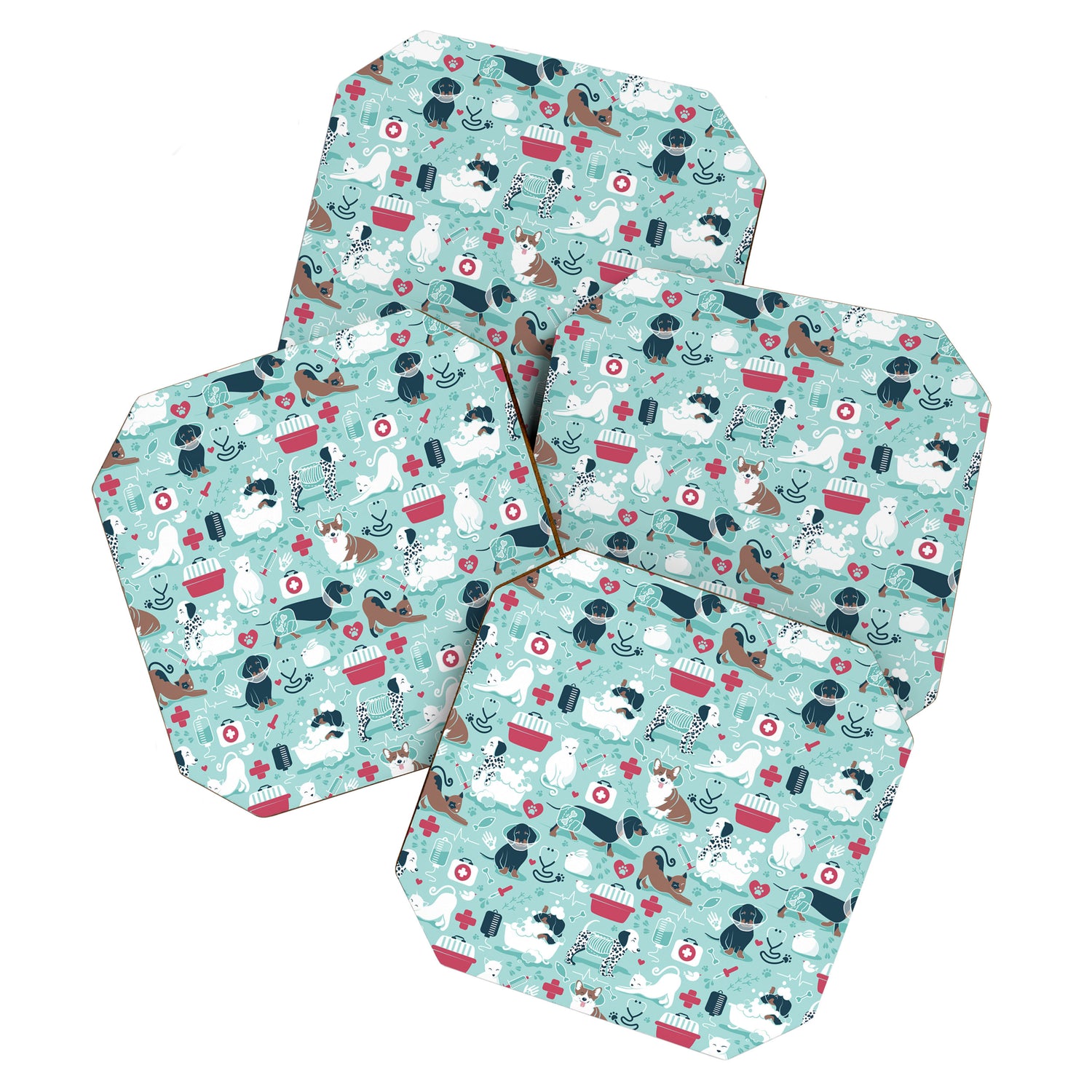 Veterinary medicine, happy and healthy friends // aqua background Coaster Gallery Image 1