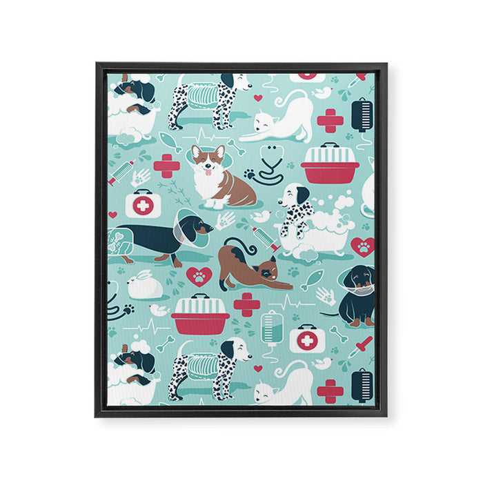 Veterinary medicine, happy and healthy friends // aqua background Framed Canvas Print Gallery Image 1