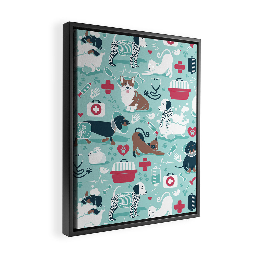 Veterinary medicine, happy and healthy friends // aqua background Framed Canvas Print Gallery Image 2