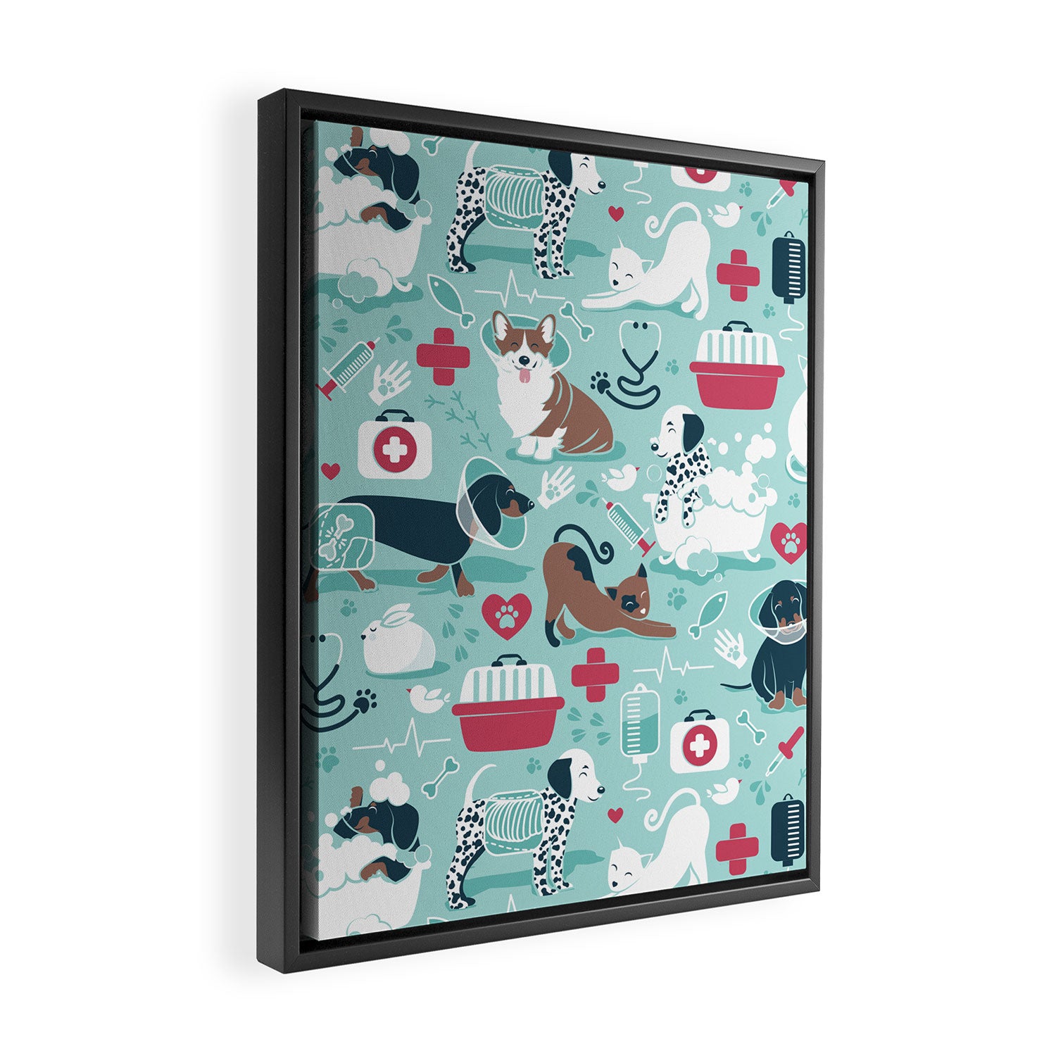 Veterinary medicine, happy and healthy friends // aqua background Framed Canvas Print Gallery Image 2