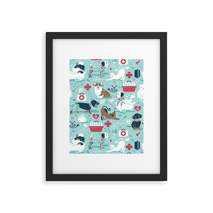 Veterinary medicine, happy and healthy friends // aqua background Framed Art Print Gallery Image 1