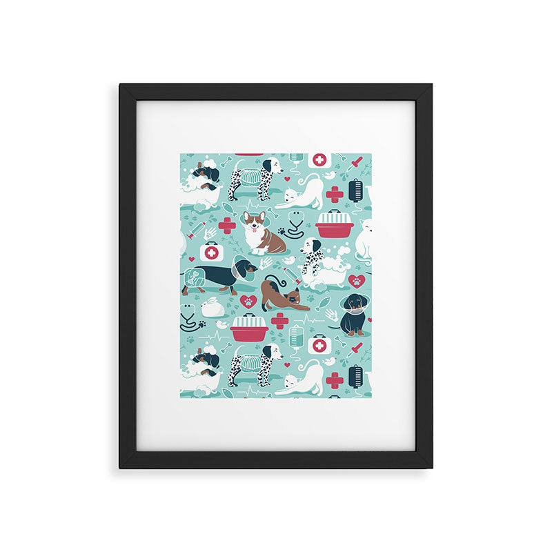 Veterinary medicine, happy and healthy friends // aqua background Framed Art Print Gallery Image 6
