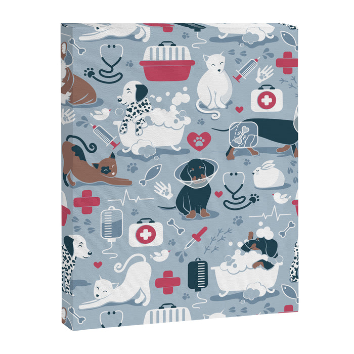 Veterinary medicine, happy and healthy friends // pastel blue background Canvas Print Gallery Image 1