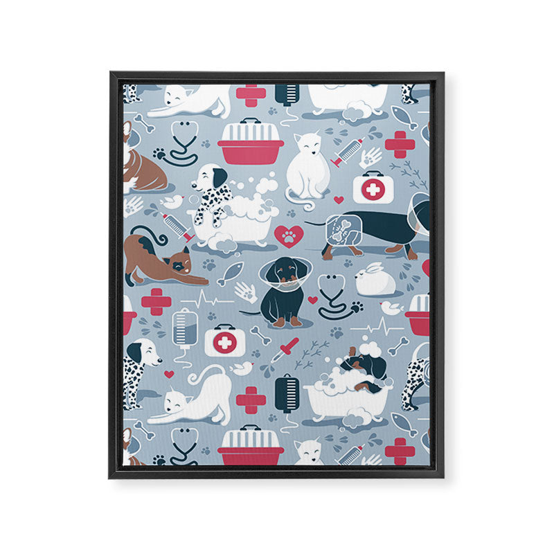 Veterinary medicine, happy and healthy friends // pastel blue background Framed Canvas Print Gallery Image 8