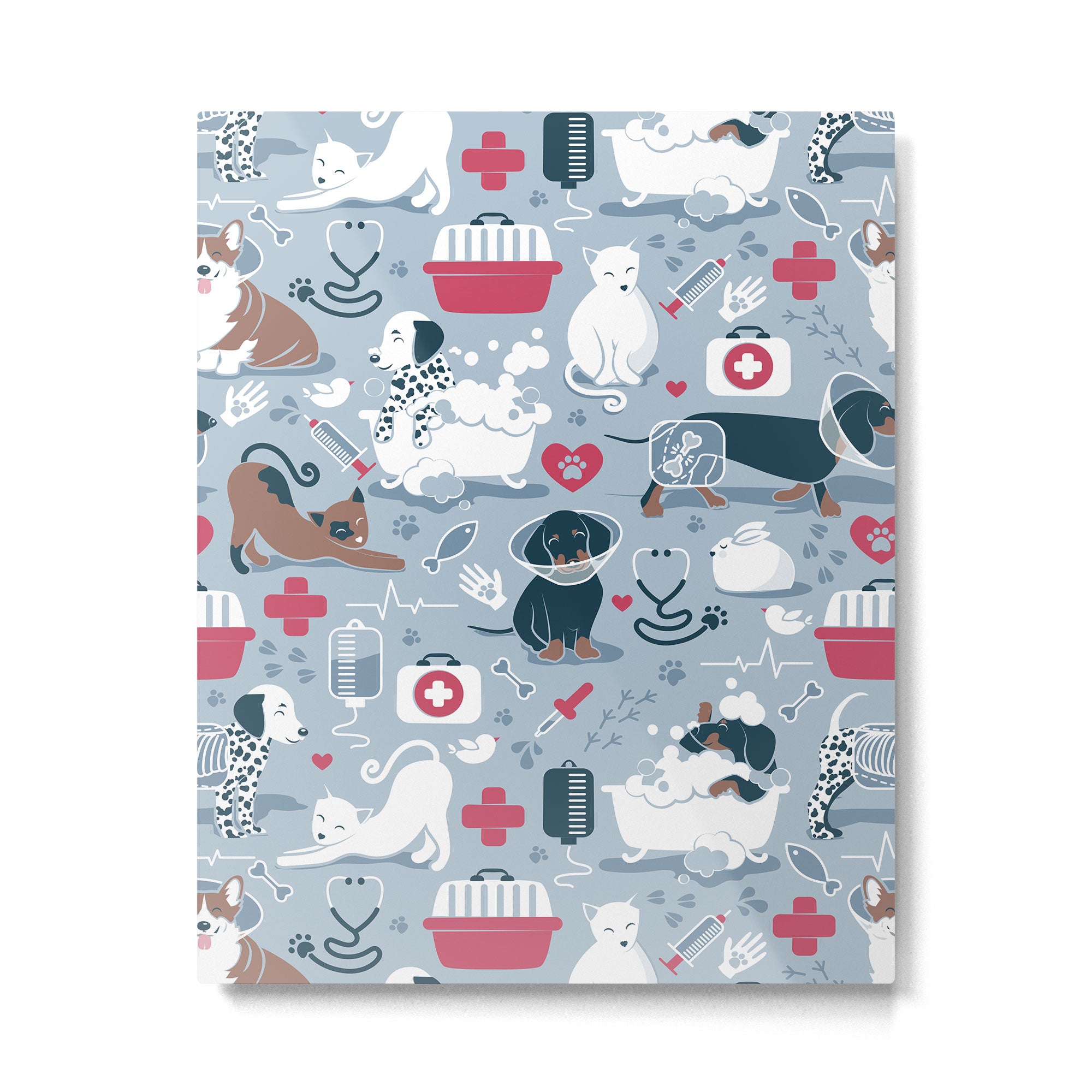 Veterinary medicine, happy and healthy friends // pastel blue background Metal Print Gallery Image 6