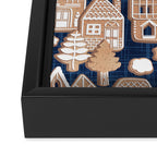 Whimsical Gingerbread Christmas Village // blue and brown Framed Canvas Print Gallery Image 3
