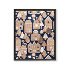 Whimsical Gingerbread Christmas Village // blue and brown Framed Canvas Print Gallery Image 6