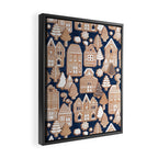 Whimsical Gingerbread Christmas Village // blue and brown Framed Canvas Print Gallery Image 2