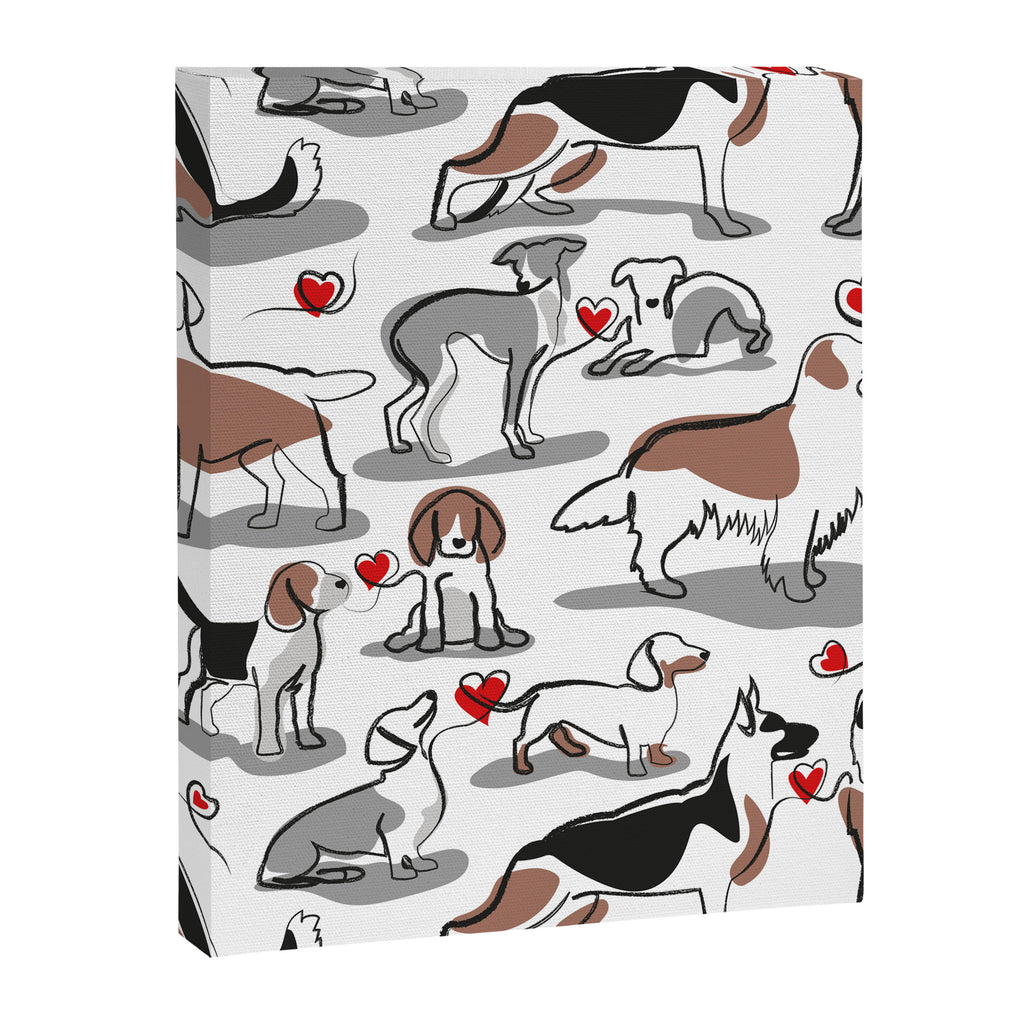 Woof endless love // white background red hearts continuous lined pair of dog breeds Canvas Print Gallery Image 8