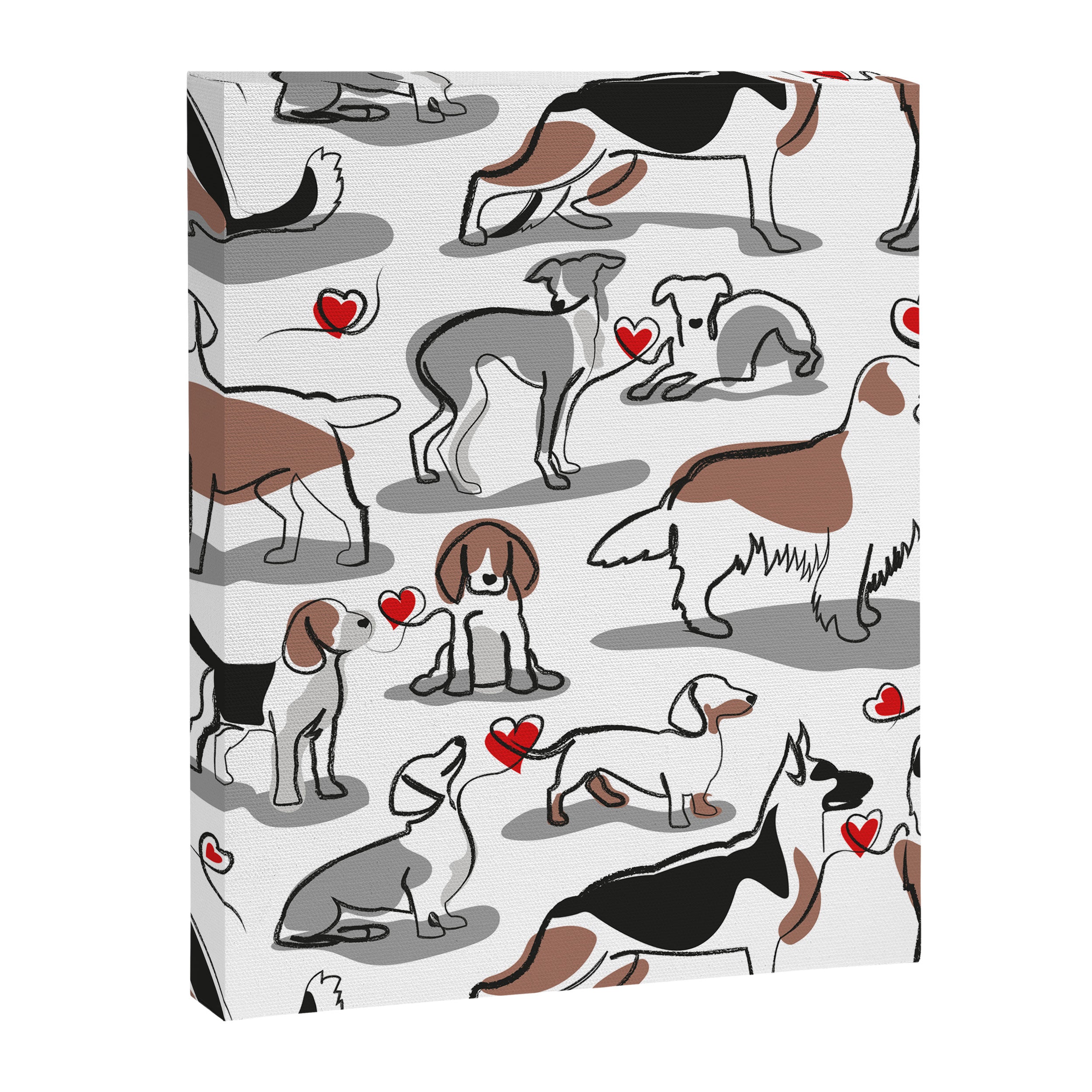 Woof endless love // white background red hearts continuous lined pair of dog breeds Canvas Print Gallery Image 8
