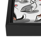 Woof endless love // white background red hearts continuous lined pair of dog breeds Framed Canvas Print Gallery Image 3