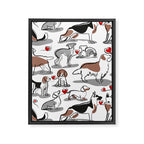 Woof endless love // white background red hearts continuous lined pair of dog breeds Framed Canvas Print Gallery Image 8