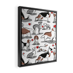 Woof endless love // white background red hearts continuous lined pair of dog breeds Framed Canvas Print Gallery Image 2
