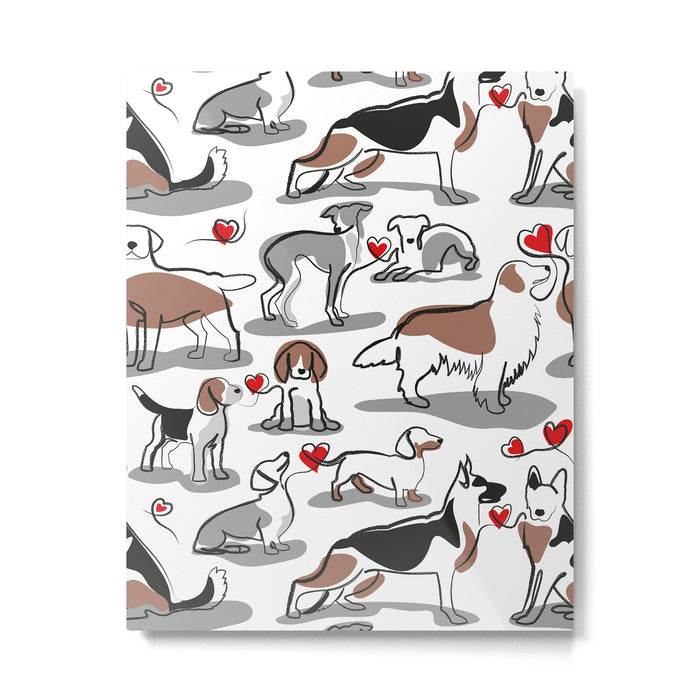 Woof endless love // white background red hearts continuous lined pair of dog breeds Metal Print Gallery Image 1