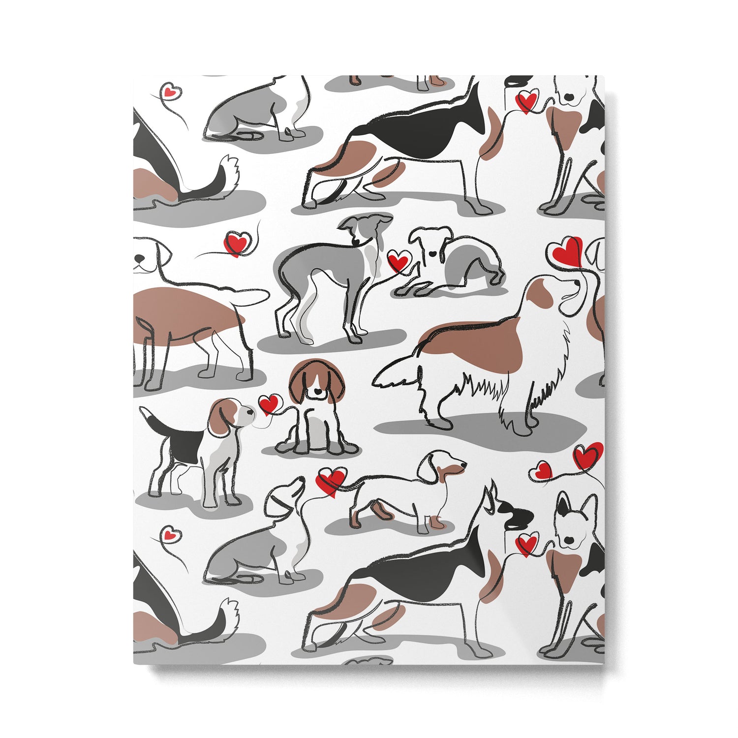 Woof endless love // white background red hearts continuous lined pair of dog breeds Metal Print Gallery Image 6