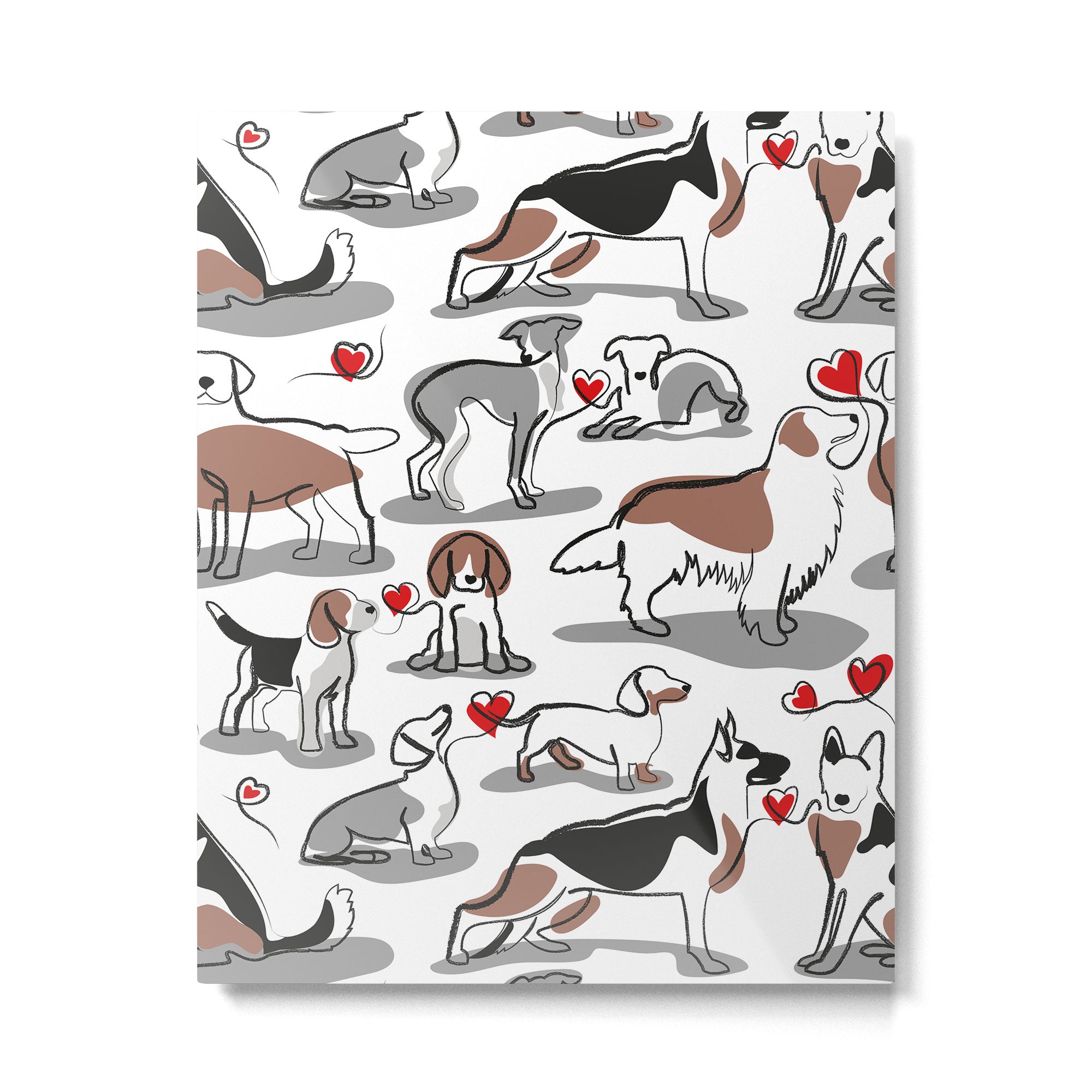 Woof endless love // white background red hearts continuous lined pair of dog breeds Metal Print Gallery Image 6