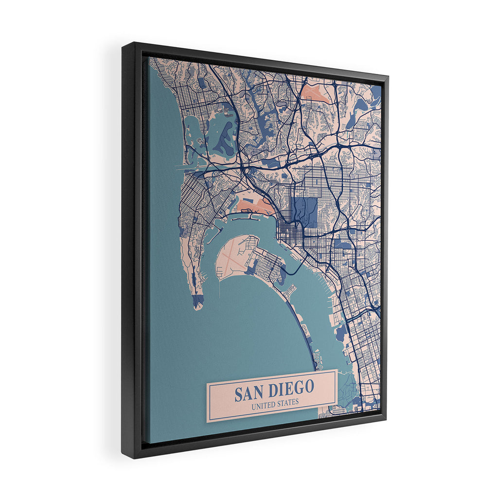 San diego vintage city map Framed Canvas Print Gallery Image 2