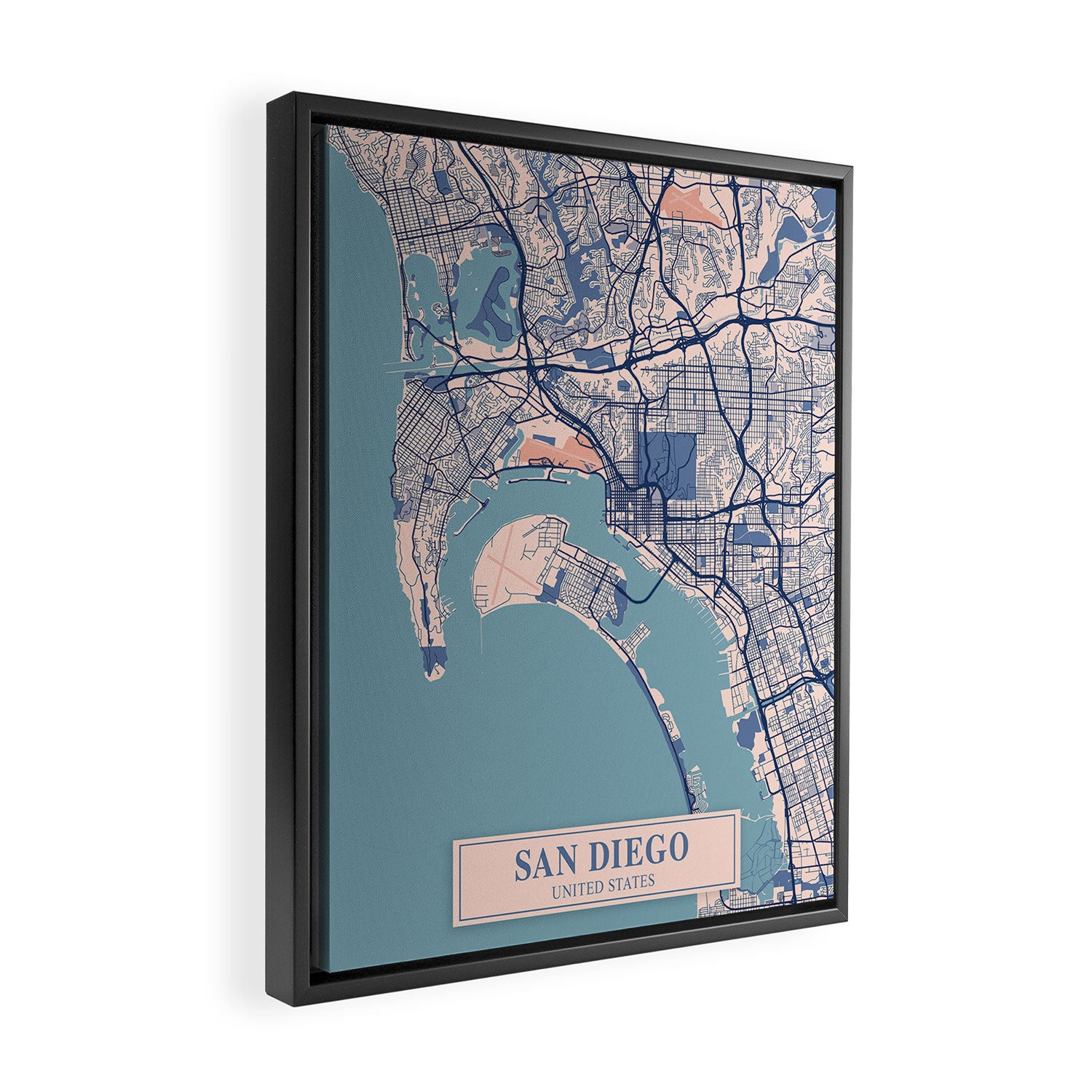 San diego vintage city map Framed Canvas Print Gallery Image 2