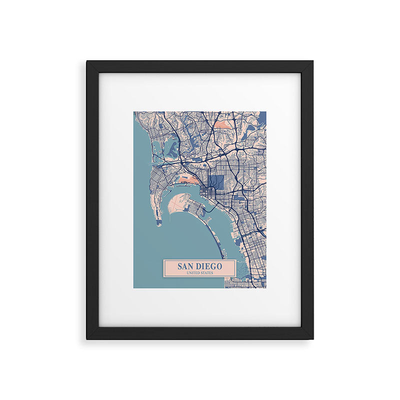San diego vintage city map Framed Art Print Gallery Image 5