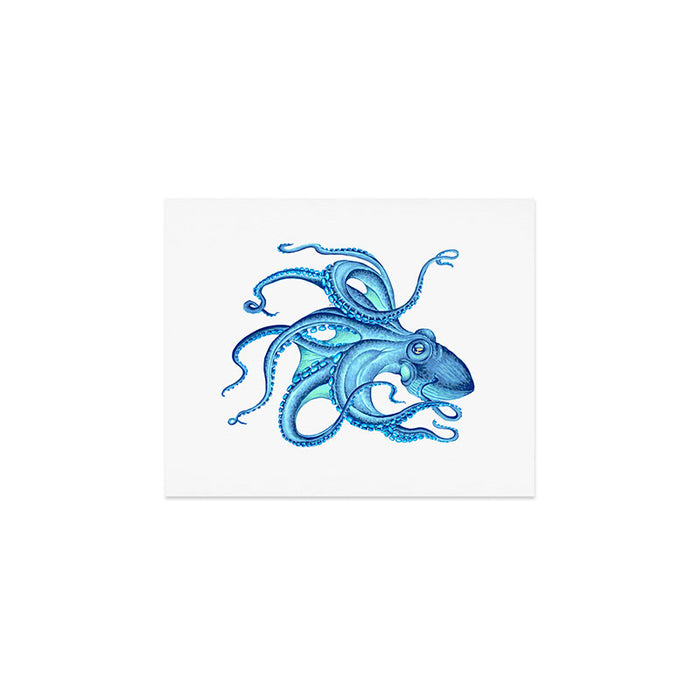 Blue Octopus on White Dance Ink Marine Nautical Art Print Gallery Image 1