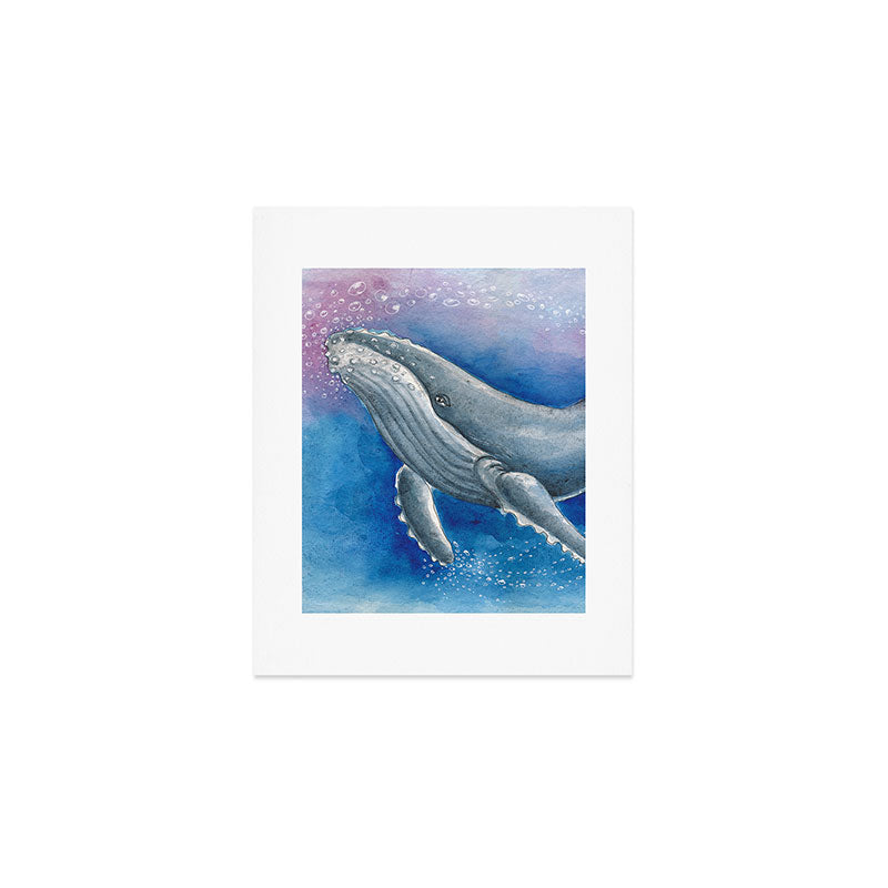 Humpback Whale and Bubbles Watercolor Ink Art Print Gallery Image 1
