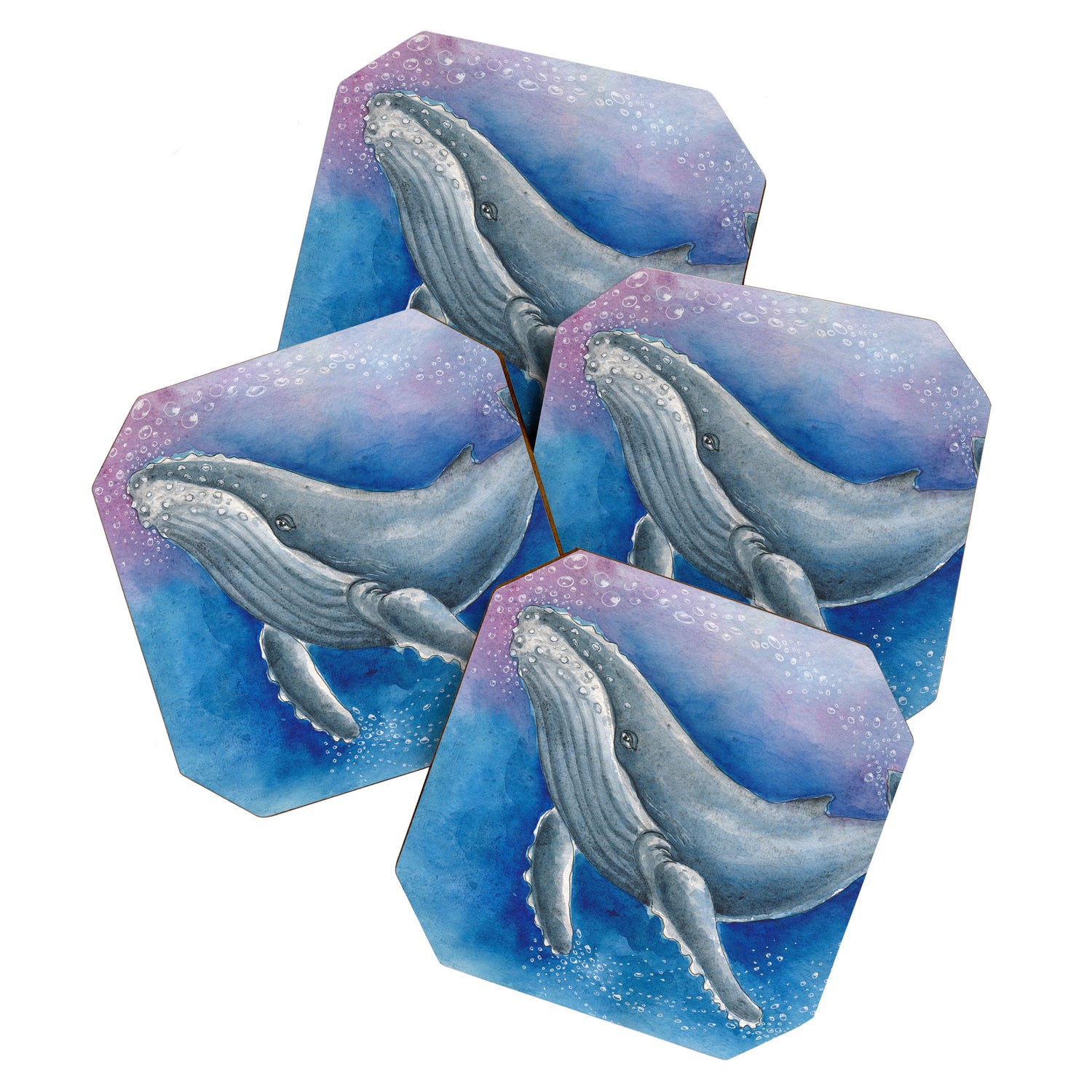 Humpback Whale and Bubbles Watercolor Ink Coaster Gallery Image 1