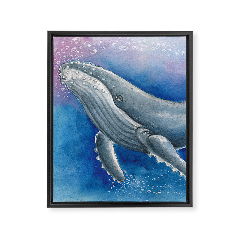 Humpback Whale and Bubbles Watercolor Ink Framed Canvas Print Gallery Image 6