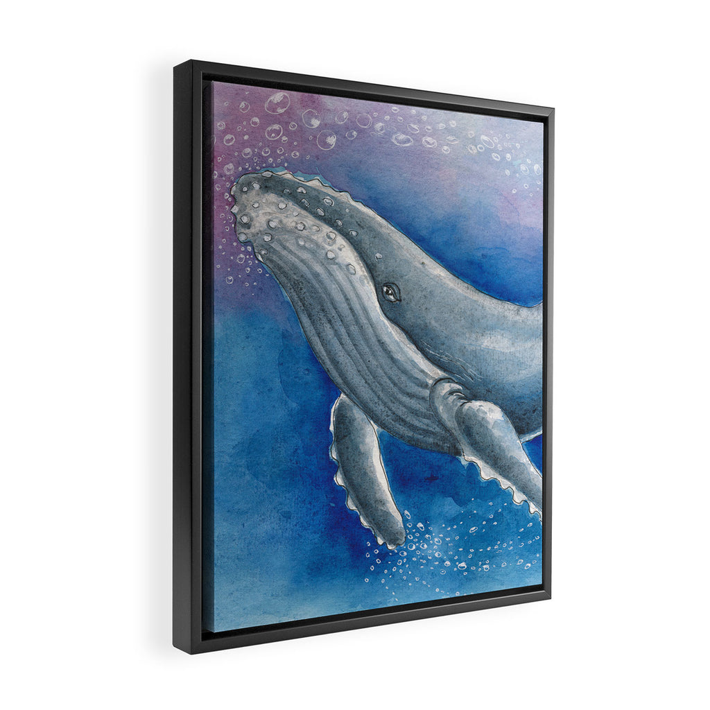 Humpback Whale and Bubbles Watercolor Ink Framed Canvas Print Gallery Image 2